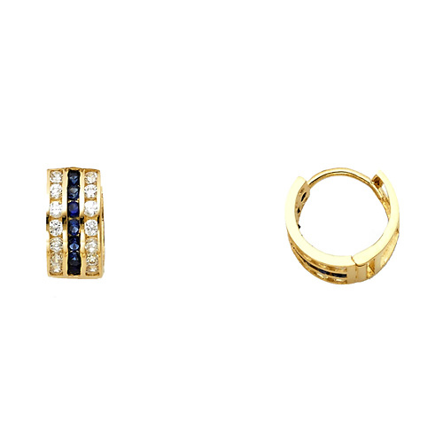 14K Yellow Gold Blue & White Channel-Set CZ Huggie Hoop Earrings Slide 0