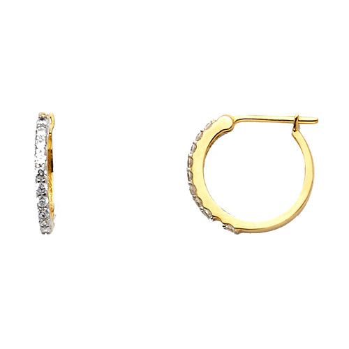 Petite Semi-Scalloped CZ Hoop Earrings - 14K Yellow Gold 1mm x 0.5 inch Slide 0