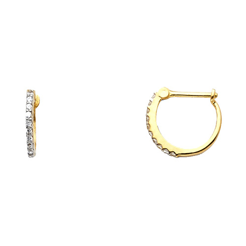 Slender Cubic Zirconia Huggie Hoop Earrings - 14K Yellow Gold Slide 0