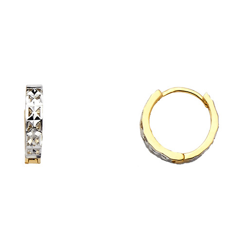 Faceted Polished Huggie Hoop Earrings - 14K Two-Tone Gold Slide 0
