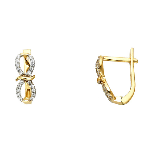 Infinity CZ with Latch Back Huggie Hoop Earrings - 14K Yellow Gold Slide 0