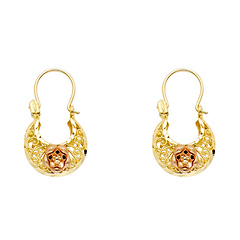 Crescent Star Filigree Hoop Earrings - 14K Two-tone Gold