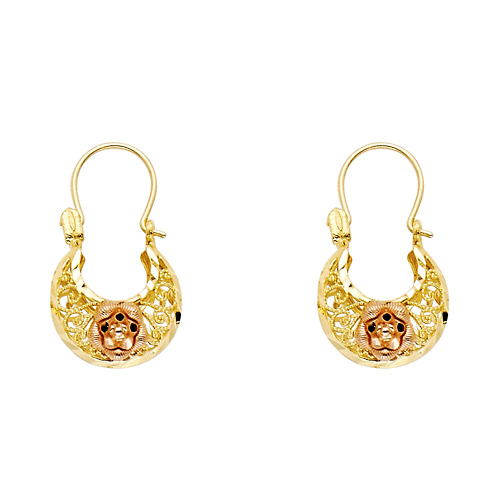 Crescent Star Filigree Hoop Earrings - 14K Two-tone Gold Slide 0