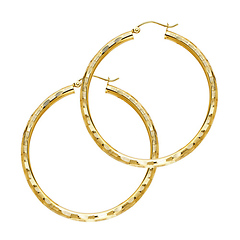 Medium Fancy Diamond-Cut Hoop Earrings - 14K Yellow Gold 3mm x 1.3 inch