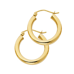 Small High Polished Thick Hoop Earrings - 14K Yellow Gold 3mm x 0.7 inch