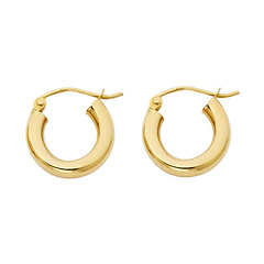 Petite High Polished Thick Hoop Earrings - 14K Yellow Gold 3mm x 0.5 inch
