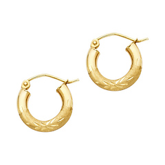 Petite High Polished & Satin Hoop Earrings - 14K Yellow Gold 3mm x 0.5 inch