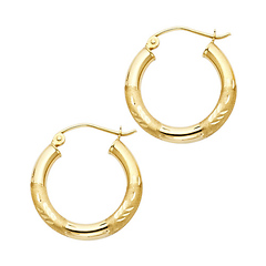 Small High Polished & Satin Hoop Earrings - 14K Yellow Gold 3mm x 0.7 inch