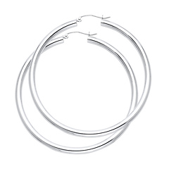 Large High Polished Thick Hoop Earrings - 14K White Gold 3mm x 2.1 inch