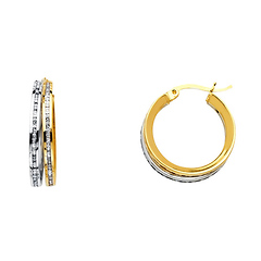 Petite Double Stack CZ Hoop Earrings - 14K Two-Tone Gold 5mm x 0.5 inch
