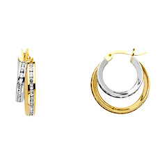 Petite Double CZ Hoop Earrings - 14K Two-Tone Gold 5mm x 0.5 inch