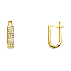 Three Row Pave CZ Huggie Hoop Earrings - 14K Yellow Gold