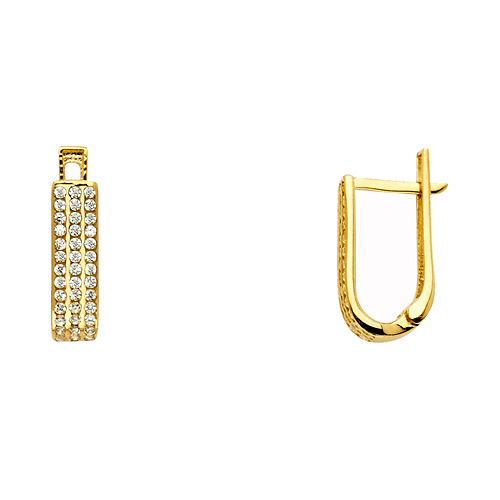 Three Row Pave CZ Huggie Hoop Earrings - 14K Yellow Gold Slide 0