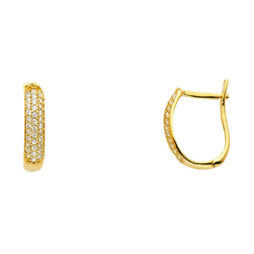 Dome Three-Row Pave CZ Huggie Hoop Earrings - 14K Yellow Gold Slide 0