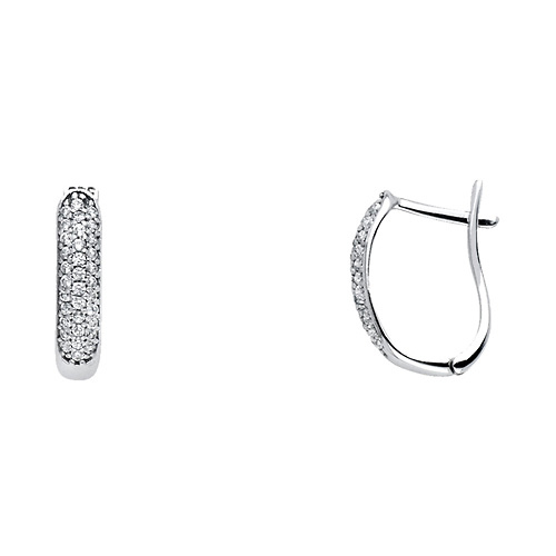 Dome Three-Row Pave CZ Huggie Hoop Earrings - 14K White Gold Slide 0