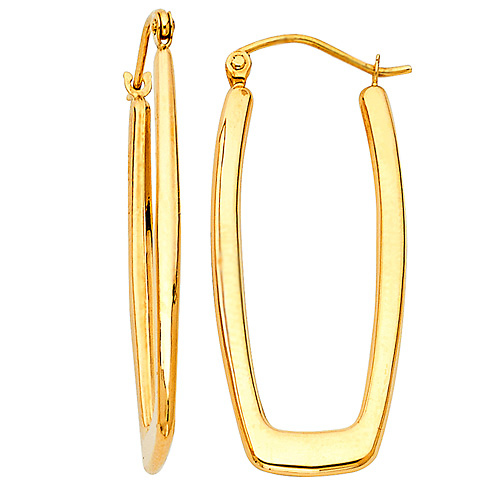 2.5mm Rectangular Oval Hoop Earrings - 14K Yellow Gold Slide 0