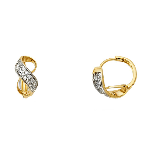 Dome Infinity Semi-Lined CZ Huggie Hoop Earrings - 14K Yellow Gold Slide 0