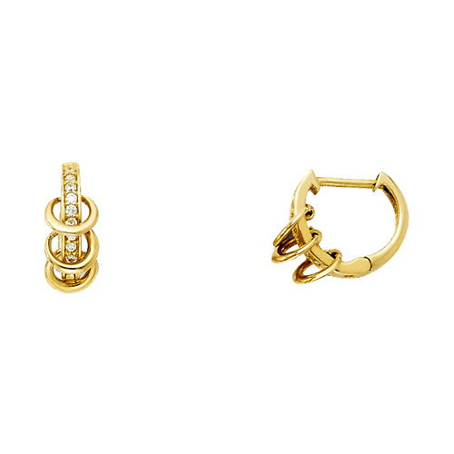 CZ Channel-Set Three Ring Huggie Hoop Earrings - 14K Yellow Gold Slide 0