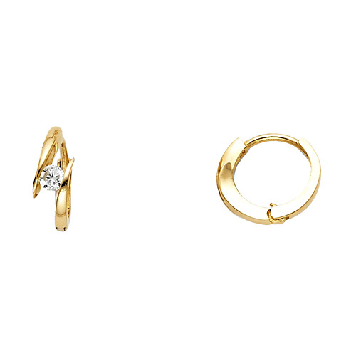 Cubic Zirconia Bypass Huggie Hoop Earrings - 14K Yellow Gold Slide 0