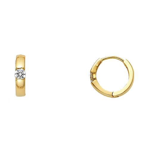 Bezel Cubic Zirconia Huggie Hoop Earrings - 14K Yellow Gold Slide 0