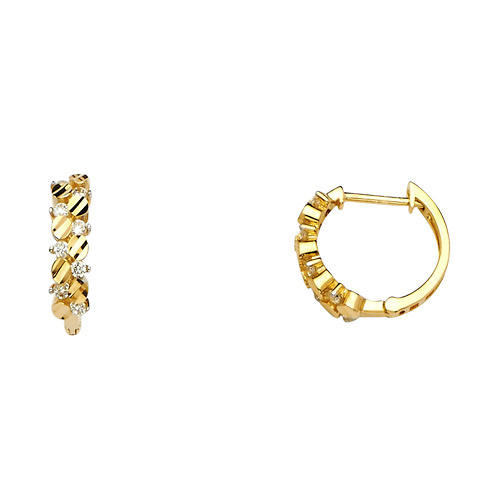 Faceted Circles CZ Huggie Hoop Earrings - 14K Yellow Gold Slide 0