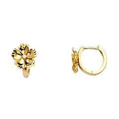Slender Faceted Flower CZ Huggie Hoop Earrings - 14K Yellow Gold