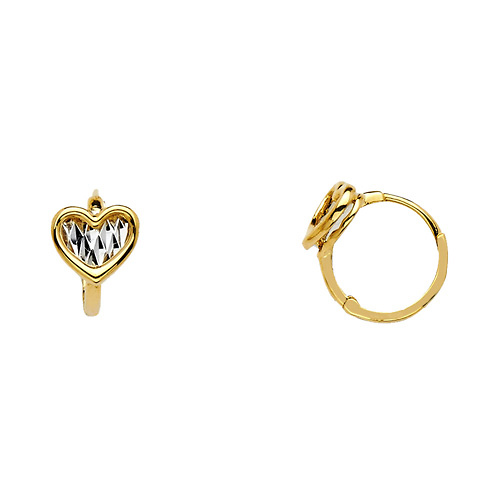 Faceted Heart CZ Huggie Hoop Earrings - 14K Two-Tone Gold Slide 0
