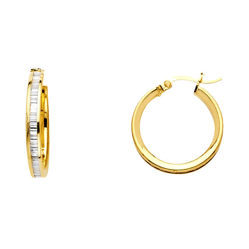 Petite Baguette-Cut Channel-Set CZ Hoop Earrings - 14K Yellow Gold 3mm x 0.5 inch Slide 0