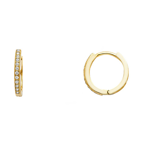 Petite Milgrain Endless CZ Huggie Hoop Earrings - 14K Yellow Gold 1mm x 0.4 inch Slide 0