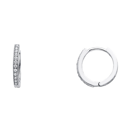 Petite Milgrain Endless CZ Huggie Hoop Earrings - 14K White Gold 1mm x 0.4 inch Slide 0