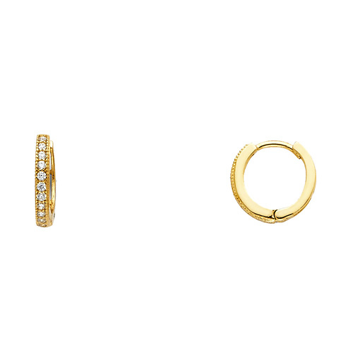 Mini Milgrain Endless CZ Huggie Hoop Earrings - 14K Yellow Gold 1mm x 0.3 inch Slide 0