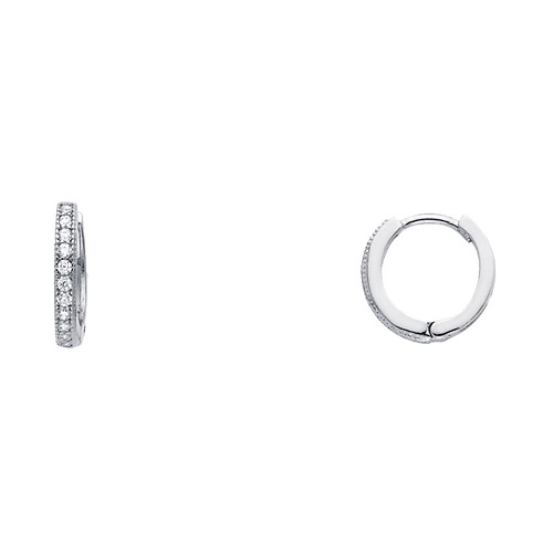 Mini Milgrain Endless CZ Huggie Hoop Earrings - 14K White Gold 1mm x 0.3 inch Slide 0