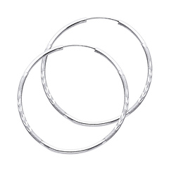 Diamond-Cut Satin Endless Medium Hoop Earrings - 14K White Gold 1.5mm x 1.5 inch