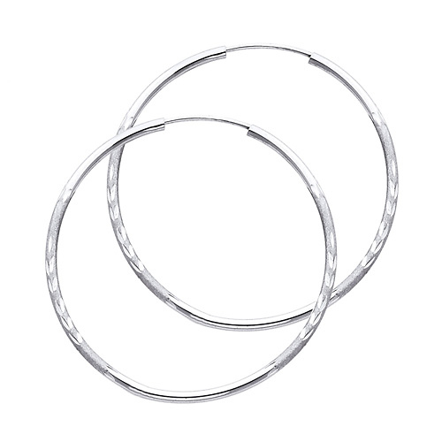 Diamond-Cut Satin Endless Medium Hoop Earrings - 14K White Gold 1.5mm x 1.5 inch Slide 0