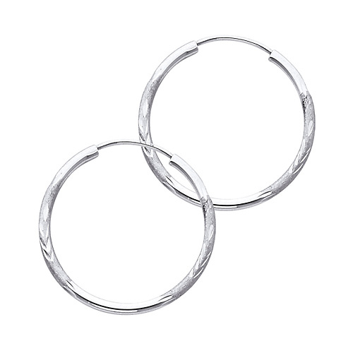 Diamond-Cut Satin Endless Small Hoop Earrings - 14K White Gold 1.5mm x 0.9 inch Slide 0