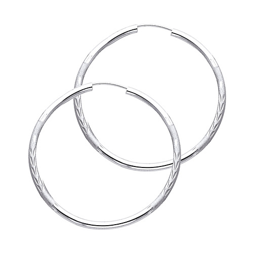 Diamond-Cut Satin Endless Medium Hoop Earrings - 14K White Gold 2mm x 1.6 inch Slide 0