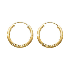 Diamond-Cut Satin Endless  Small Hoop Earrings - 14K Yellow Gold 2mm x 0.7 inch