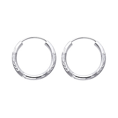 Diamond-Cut Satin Endless  Small Hoop Earrings - 14K White Gold 2mm x 0.7 inch
