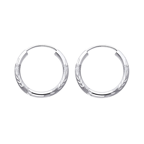 Diamond-Cut Satin Endless  Small Hoop Earrings - 14K White Gold 2mm x 0.7 inch Slide 0