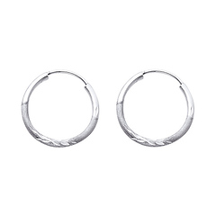Diamond-Cut Satin Endless Petite Hoop Earrings - 14K White Gold 1.5mm x 0.6 inch