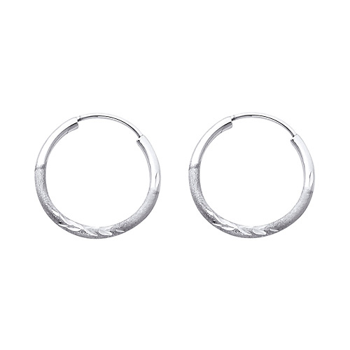 Diamond-Cut Satin Endless Petite Hoop Earrings - 14K White Gold 1.5mm x 0.6 inch Slide 0