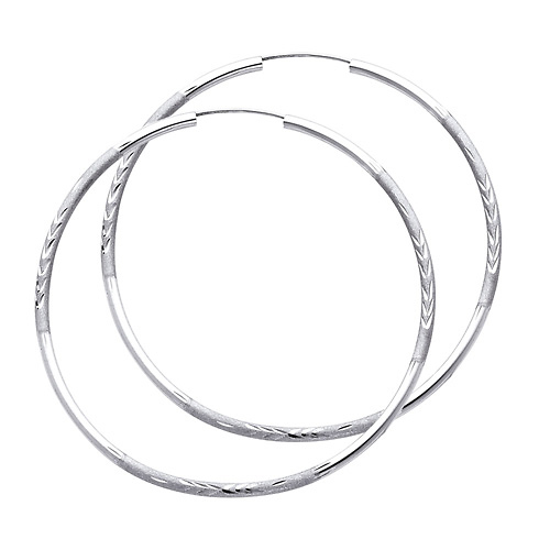Diamond-Cut Satin Endless Extra Large Hoop Earrings - 14K White Gold 2mm x 2.4 inch Slide 0