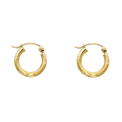 Diamond-Cut Satin Hinge Mini Hoop Earrings - 14K Yellow Gold 2mm x 0.5 inch