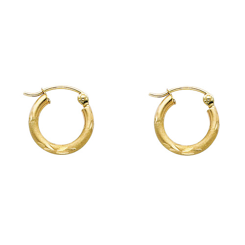 Diamond-Cut Satin Hinge Mini Hoop Earrings - 14K Yellow Gold 2mm x 0.5 inch Slide 0