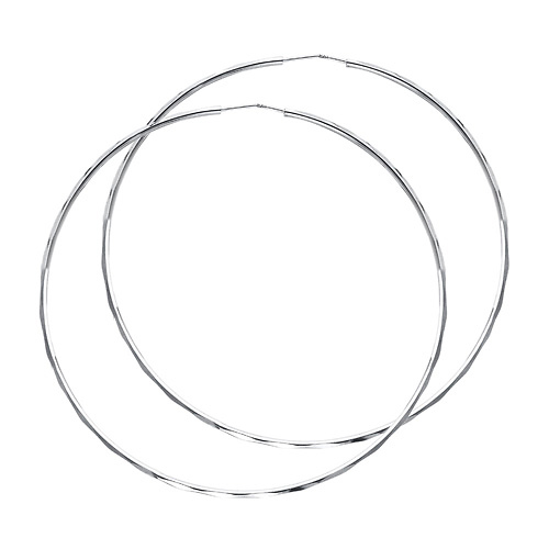 Faceted Endless Extra Large Hoop Earrings - 14K White Gold 1.5mm x 2.5 inch Slide 0
