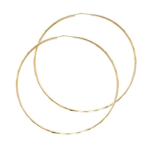 Faceted Endless Large Hoop Earrings - 14K Yellow Gold 1.5mm x 2.1 inch Slide 0