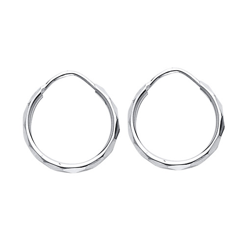 Faceted Endless Mini Hoop Earrings - 14K White Gold 1.5mm x 0.5 inch Slide 0