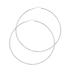 Extra Large Endless Beaded Diamond-Cut Hoop Earrings - 14K White Gold 1mm x 2.7 inch