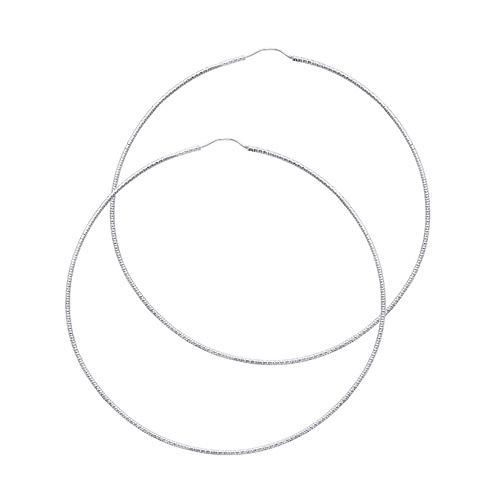 Extra Large Endless Beaded Diamond-Cut Hoop Earrings - 14K White Gold 1mm x 2.7 inch Slide 0