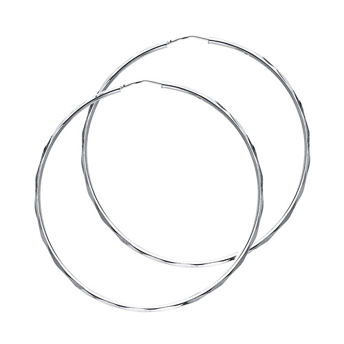 Faceted Endless Medium Hoop Earrings - 14K White Gold 1.5mm x 1.3 inch Slide 0